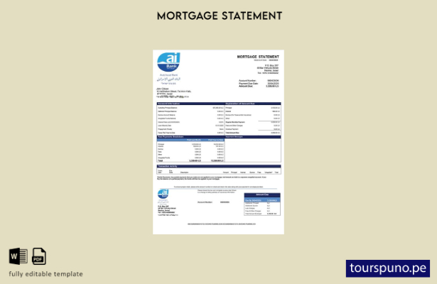 listo para imprimir Plantilla de Word y PDF del extracto de hipoteca del Banco Á